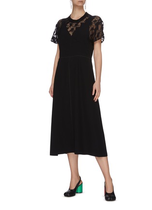 Figure View - Click To Enlarge - MAISON MARGIELA - Lace underlay satin crepe midi dress