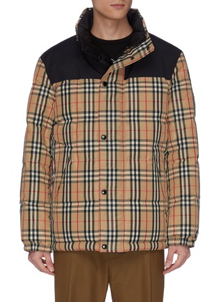 Main View - Click To Enlarge - BURBERRY - Reversible check plaid contrast panel quilted puffer jacket