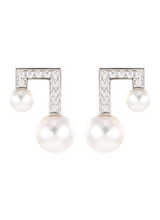 Main View - Click To Enlarge - TASAKI - 'Balance Note' diamond Akoya pearl 18k white gold earrings