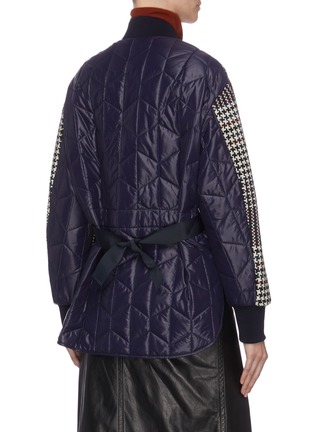 Back View - Click To Enlarge - COMME MOI - Houndstooth print contrast pockets colourblock bomber jacket