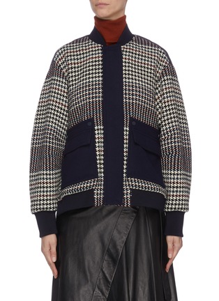 Main View - Click To Enlarge - COMME MOI - Houndstooth print contrast pockets colourblock bomber jacket