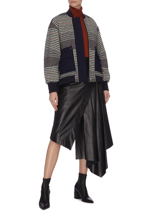 Figure View - Click To Enlarge - COMME MOI - Houndstooth print contrast pockets colourblock bomber jacket
