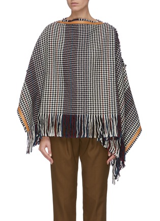 Main View - Click To Enlarge - COMME MOI - Houndstooth knitted fringe cape