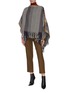 Figure View - Click To Enlarge - COMME MOI - Houndstooth knitted fringe cape
