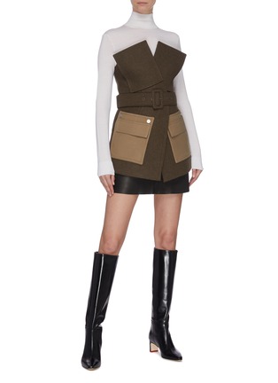 Figure View - Click To Enlarge - COMME MOI - Belted contrast pocket jacket