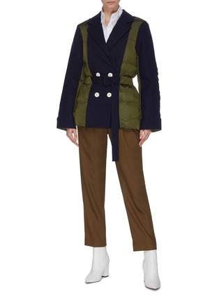 Figure View - Click To Enlarge - COMME MOI - Colourblock puffer panel belted blazer