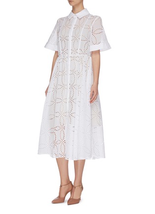 Detail View - Click To Enlarge - OSCAR DE LA RENTA - Belted lace cut out shirt dress