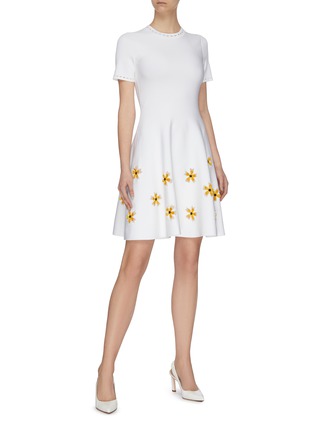 Figure View - Click To Enlarge - OSCAR DE LA RENTA - Flared Floral Embroidered Dress