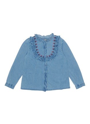 Main View - Click To Enlarge - BONTON - Ruffle embroidered kids chambray blouse