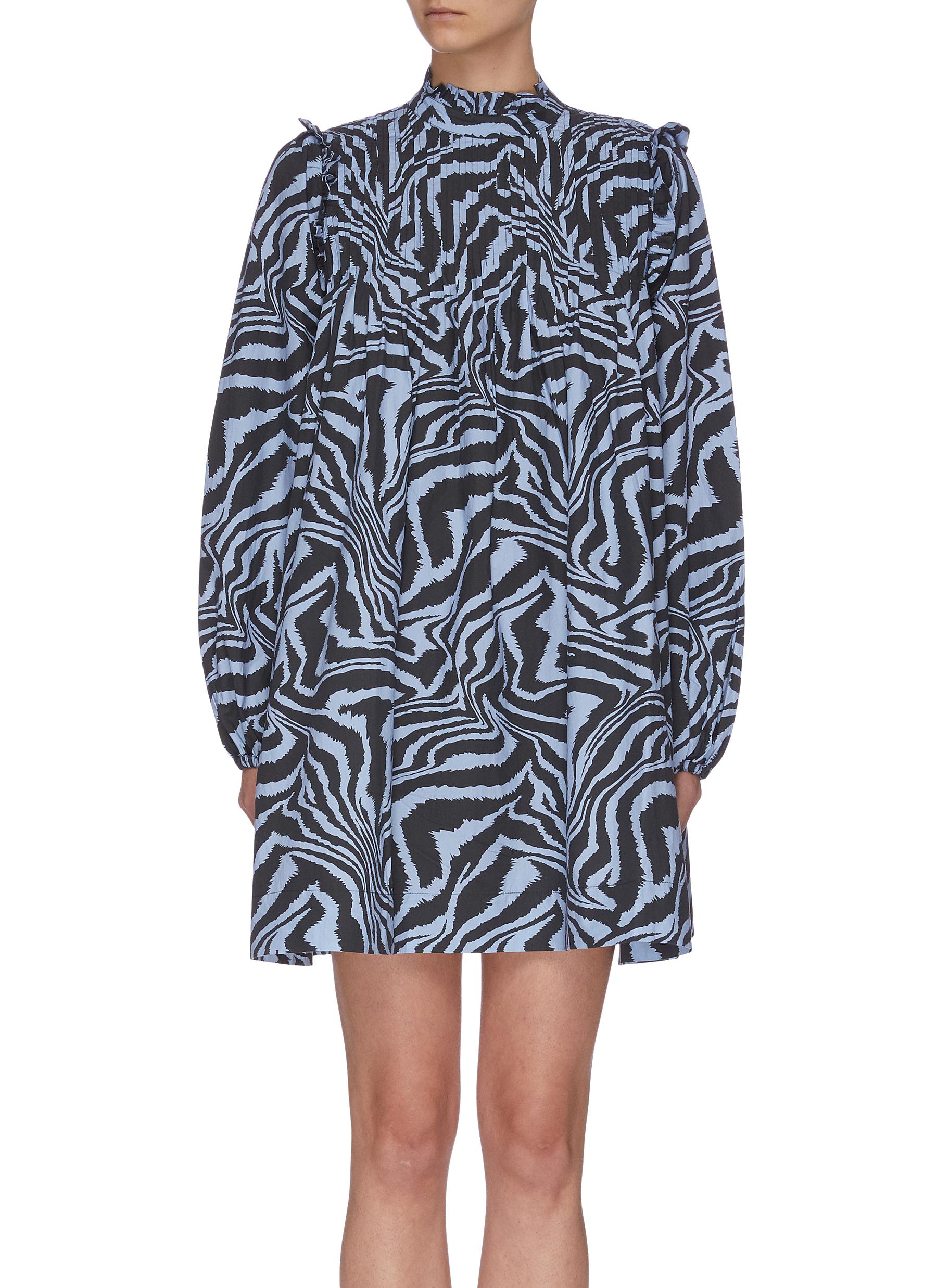 GANNI ANIMAL PRINT COTTON POPLIN DRESS