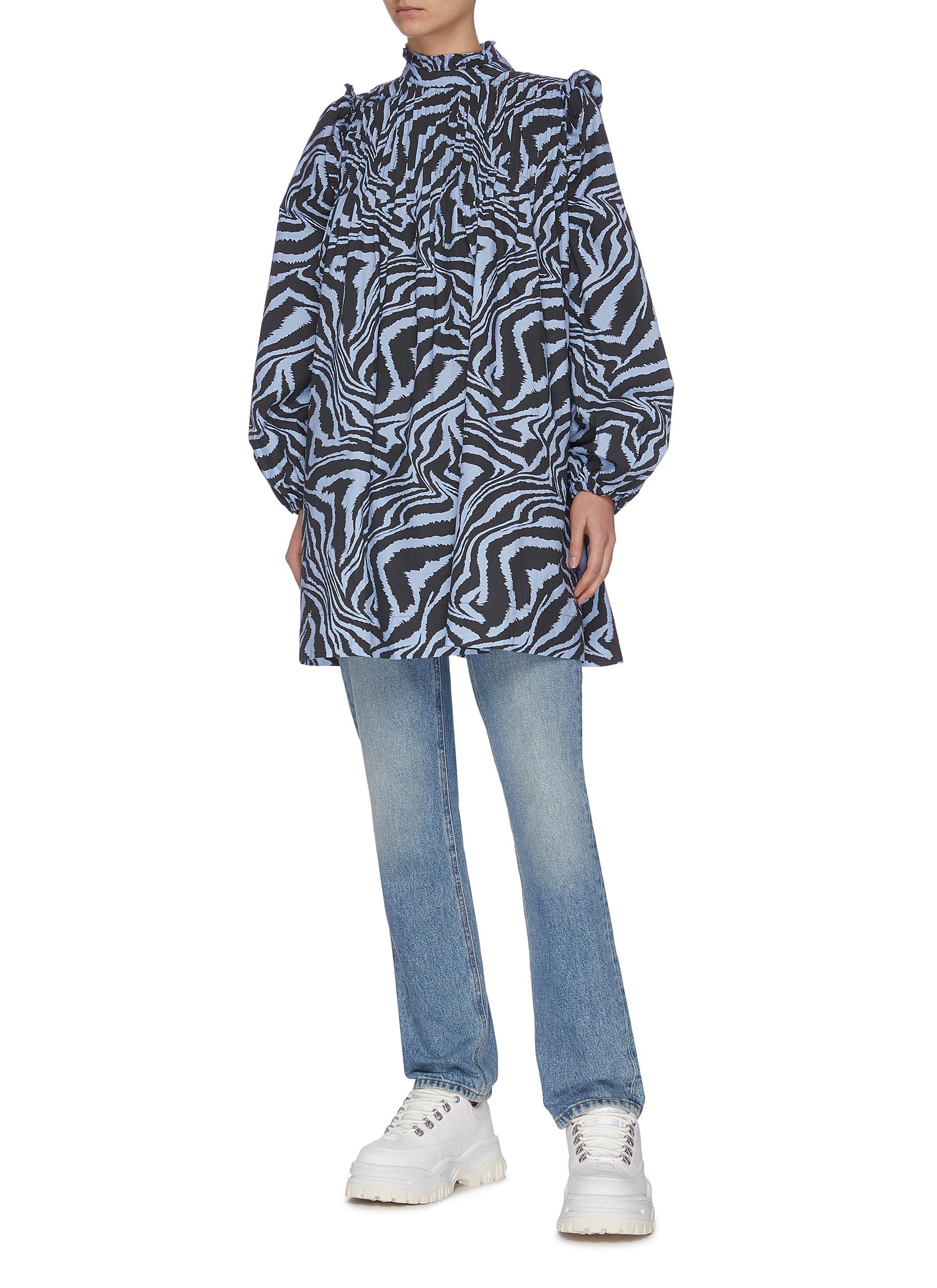 GANNI ANIMAL PRINT COTTON POPLIN DRESS