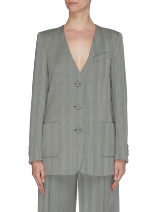 Main View - Click To Enlarge - RACIL - Collarless slant pocket stripe suiting jacket