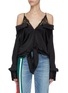 Main View - Click To Enlarge - HELLESSY - Tie front lace panel satin blouse