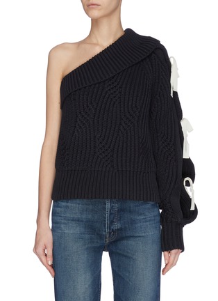 Main View - Click To Enlarge - HELLESSY - One shoulder ribbon embellished rib knit sweater