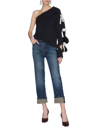 Figure View - Click To Enlarge - HELLESSY - One shoulder ribbon embellished rib knit sweater