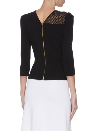 Back View - Click To Enlarge - ROLAND MOURET - 'Ashridge' geometric lace panel puff shoulder gathered top