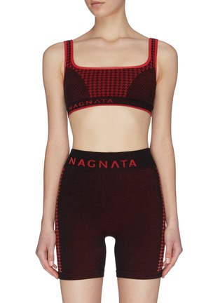 Main View - Click To Enlarge - NAGNATA - Houndstooth check jacquard panel knit bralette