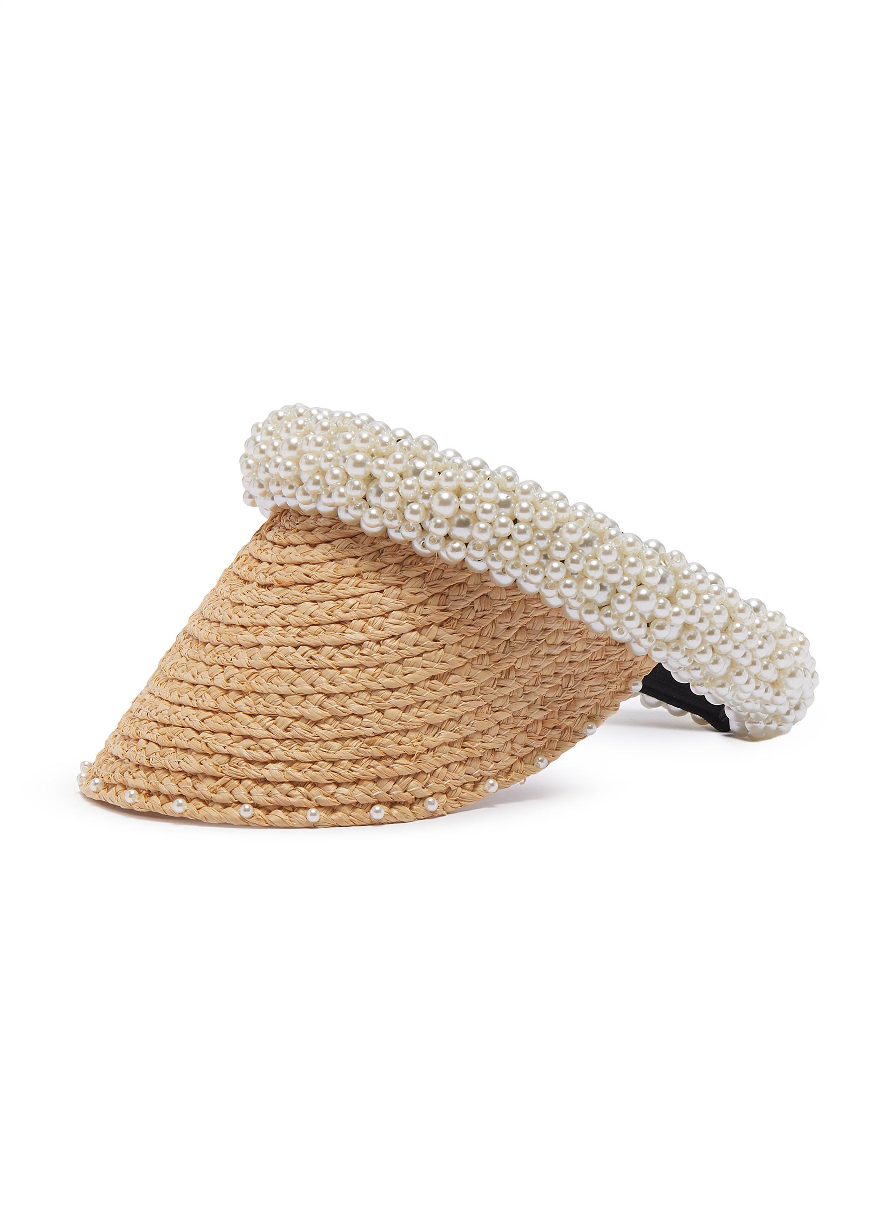 LAURENCE & CHICO PEARL EMBELLISHED STRAW VISOR