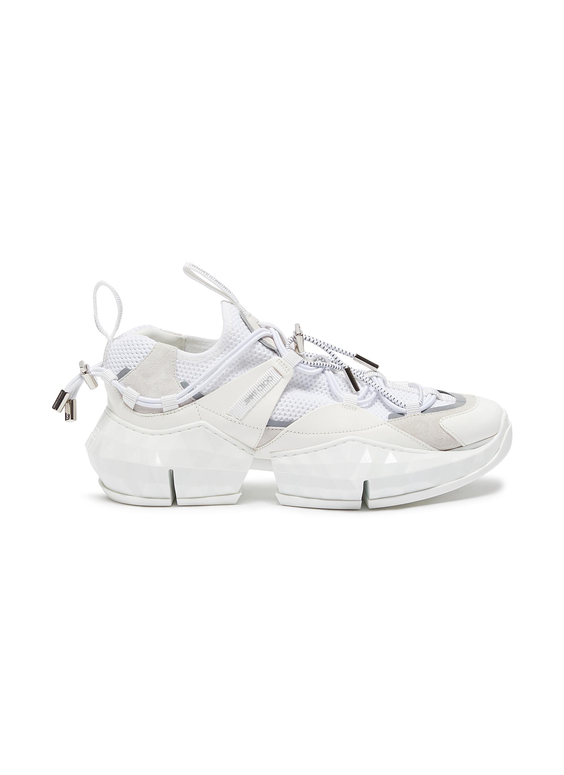 Buy Diamond Trail stretch mesh leather sneakers by Jimmy Choo Online ...