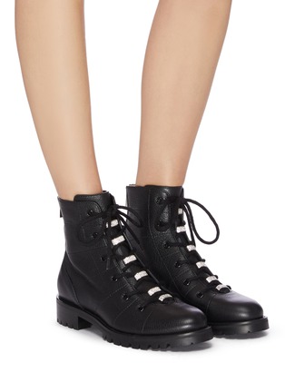 Figure View - Click To Enlarge - JIMMY CHOO - 'Bren flat' grainy leather crystal embellished combat boots