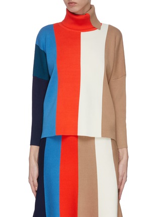 Main View - Click To Enlarge - VICTORIA, VICTORIA BECKHAM - Colourblock stripe roll neck sweater