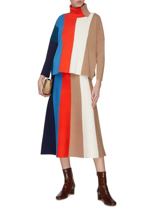Figure View - Click To Enlarge - VICTORIA, VICTORIA BECKHAM - Colourblock stripe roll neck sweater