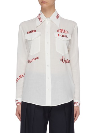 Main View - Click To Enlarge - VICTORIA, VICTORIA BECKHAM - City text embroidered chest pocket shirt