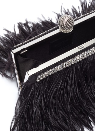 Detail View - Click To Enlarge - JIMMY CHOO - 'Celeste' ostrich feather trim crystal embellished clutch