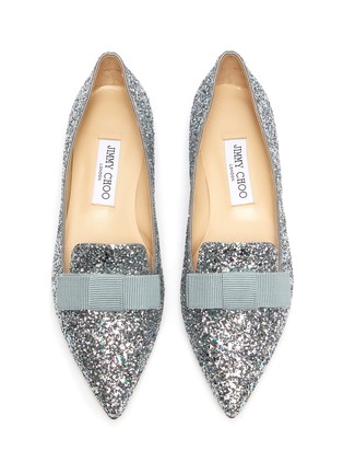 Detail View - Click To Enlarge - JIMMY CHOO - 'Gala' bow coarse glitter loafers