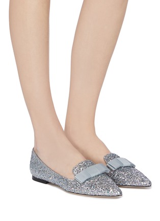 Figure View - Click To Enlarge - JIMMY CHOO - 'Gala' bow coarse glitter loafers