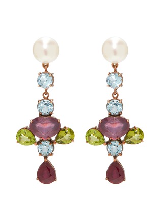 Main View - Click To Enlarge - BUTLER & WILSON - Topaz ruby and peridot freshwater pearl drop earrings