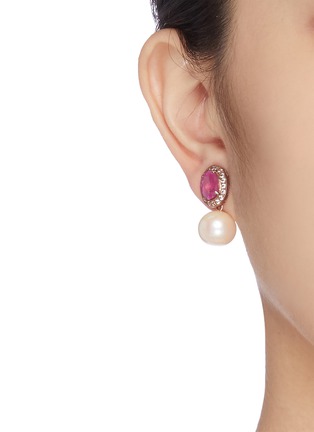 Figure View - Click To Enlarge - BUTLER & WILSON - Oval cut ruby blue topaz drop pearl earrings