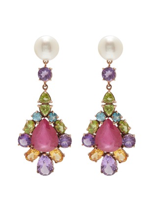 Main View - Click To Enlarge - BUTLER & WILSON - Freshwater pearl ruby peridot amethyst and citrine drop earrings