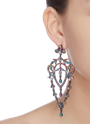 Figure View - Click To Enlarge - BUTLER & WILSON - Flower and Leaves' Swarovski crystal drop chandelier earrings