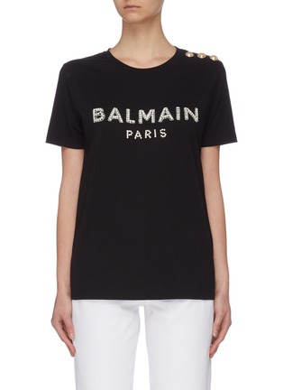 Main View - Click To Enlarge - BALMAIN - Vintage logo print button embellished T-shirt