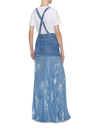 Back View - Click To Enlarge - BALMAIN - Panelled distressed pleated suspender denim skirt
