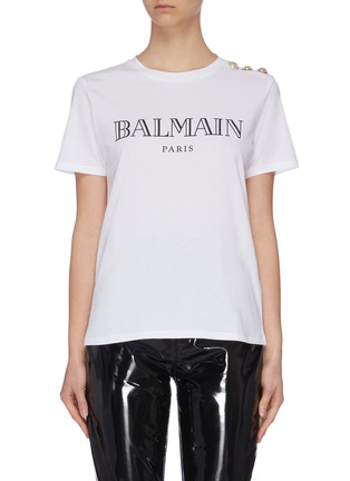 Main View - Click To Enlarge - BALMAIN - Vintage logo print button embellished T-shirt