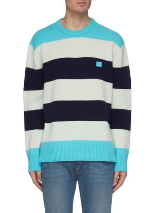 Main View - Click To Enlarge - ACNE STUDIOS - Colourblock stripe face patch wool sweater