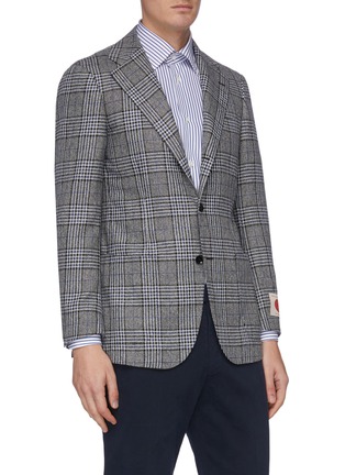 Front View - Click To Enlarge - RING JACKET - Notch lapel sleeve patch check plaid wool blazer