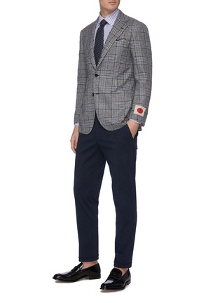 Figure View - Click To Enlarge - RING JACKET - Notch lapel sleeve patch check plaid wool blazer