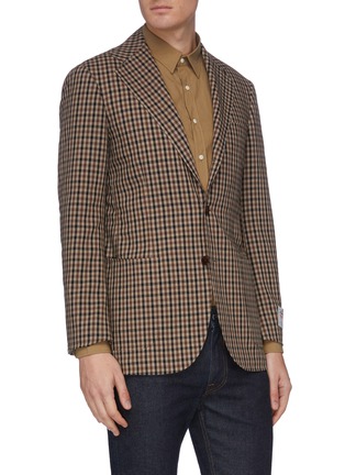 Front View - Click To Enlarge - RING JACKET - Notch lapel sleeve patch gun club check plaid wool blazer