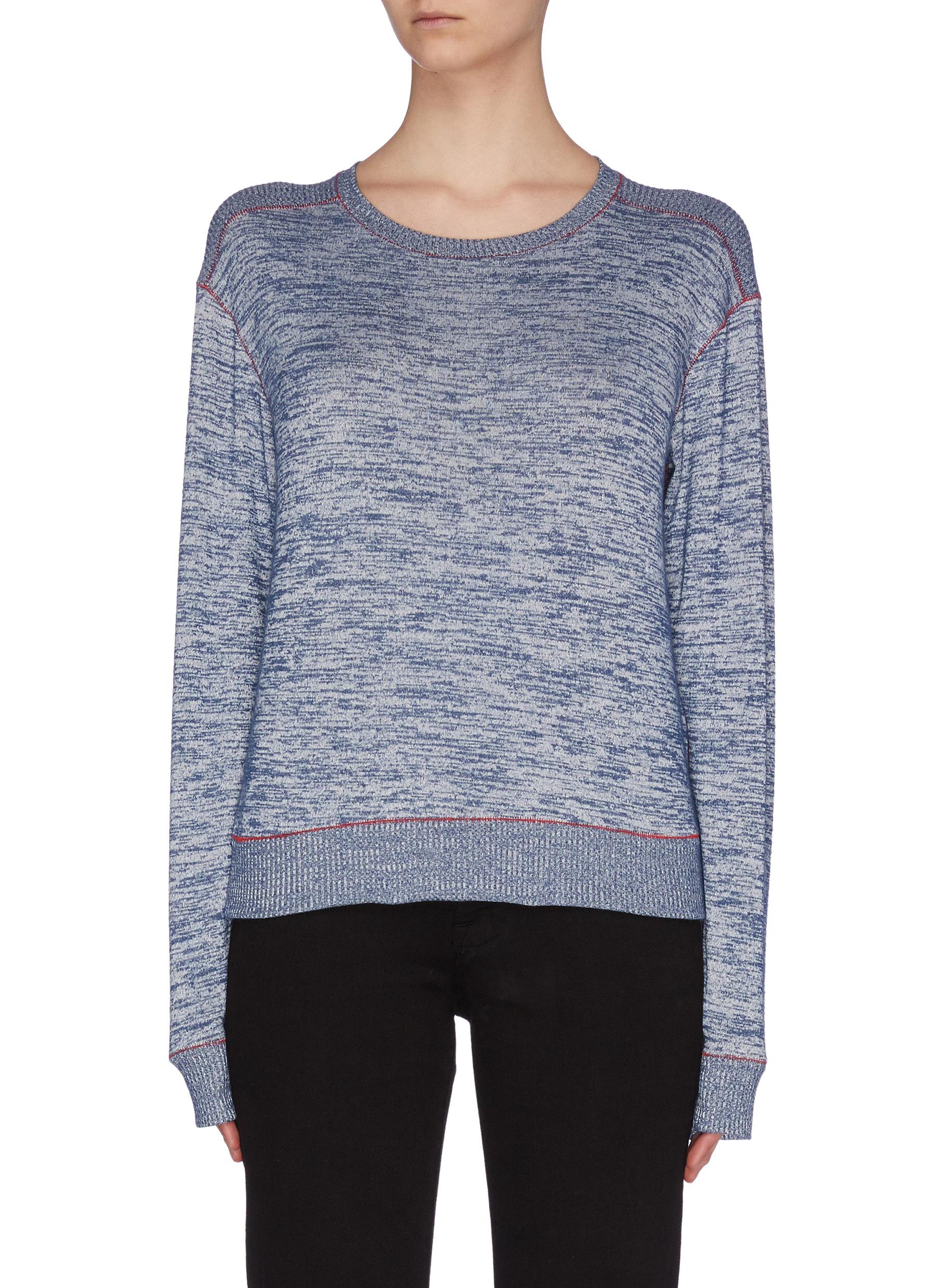 RAG & BONE 'AVRYL' RIB SHOULDER CONTRAST TOPSTITCH SWEATSHIRT