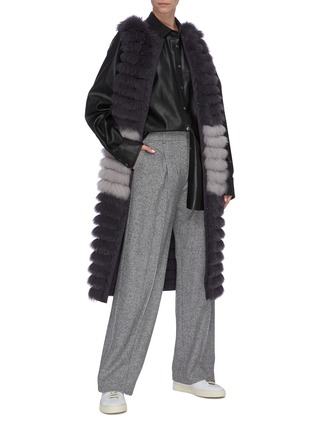 Figure View - Click To Enlarge - GEMMI - Reversible colourblock panel fox fur long vest