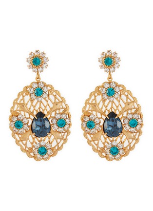 Main View - Click To Enlarge - KENNETH JAY LANE - Glass crystal emerald embellished sapphire centre filigree drop earrings