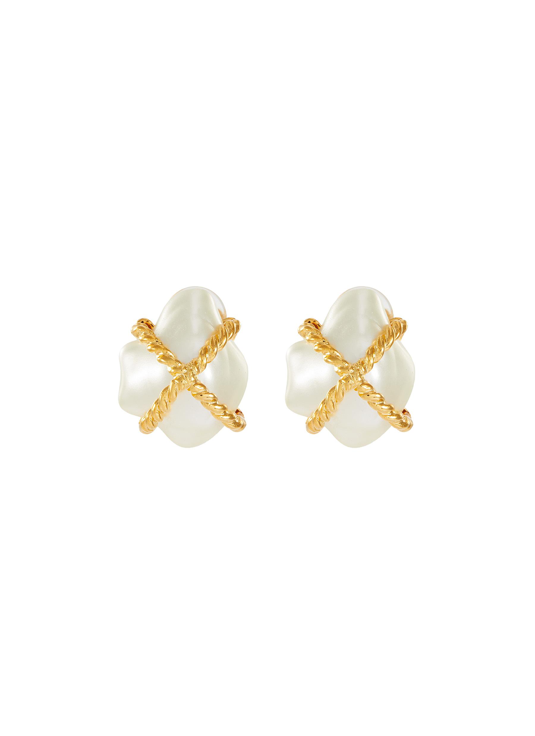 Kenneth Jay Lane 'X' nugget cultura pearl clip earrings
