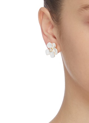 Figure View - Click To Enlarge - KENNETH JAY LANE - Crystal embellished enamel flower earrings