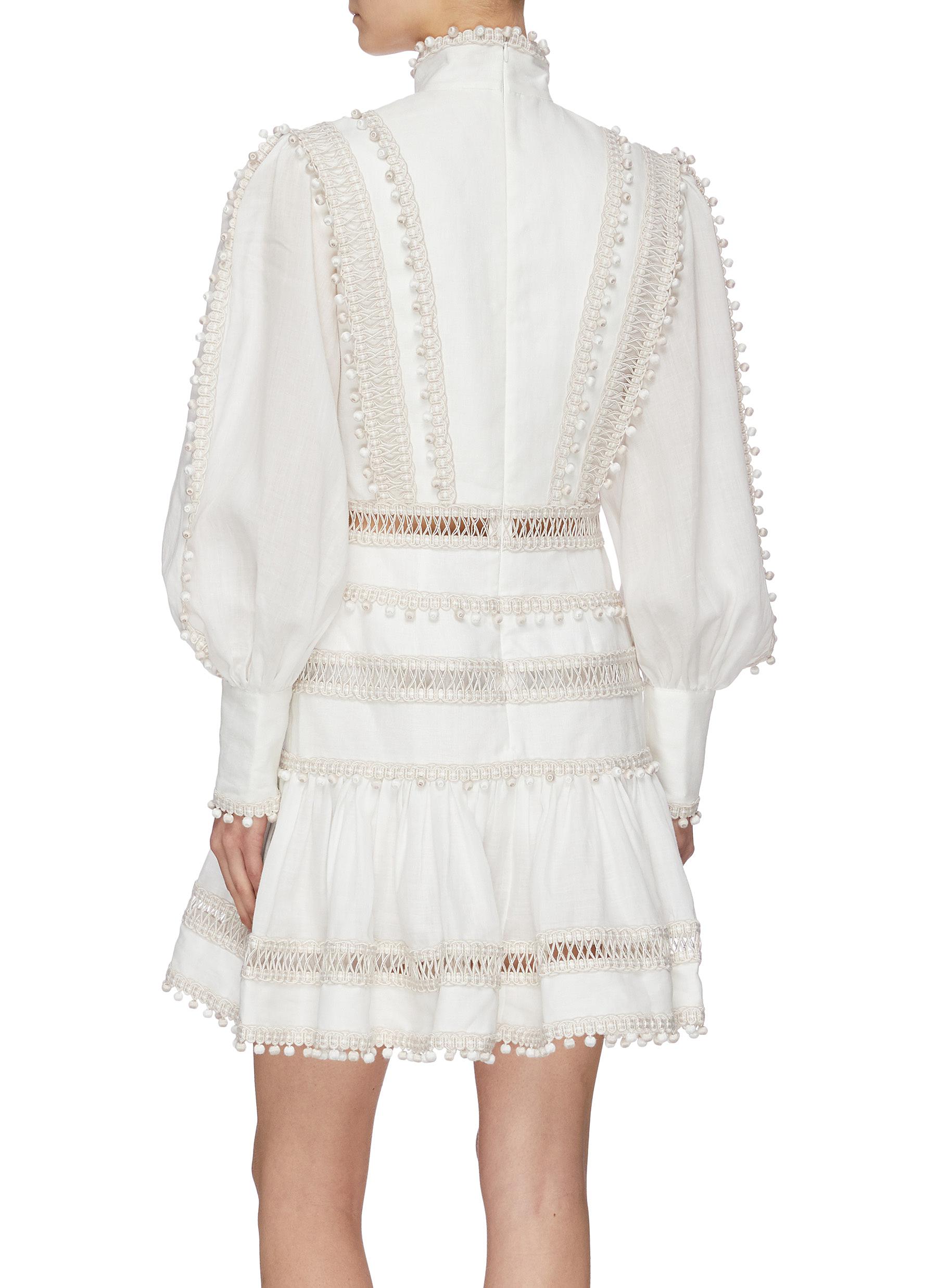 ZIMMERMANN 'Super Eight' corded bishop sleeves ramie mini dress