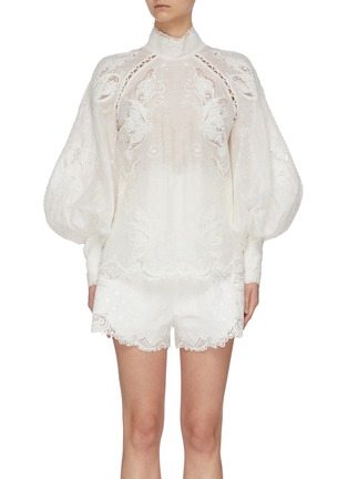 Main View - Click To Enlarge - ZIMMERMANN - 'Super Eight' lace embroidered bishop sleeve shirt