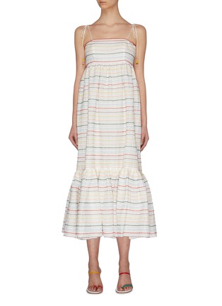 Main View - Click To Enlarge - ZIMMERMANN - 'Zinnia' stripe embroidered scallop sundress