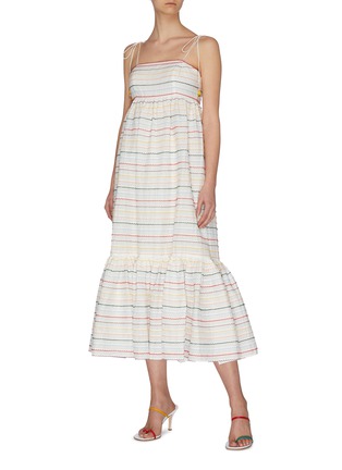 Figure View - Click To Enlarge - ZIMMERMANN - 'Zinnia' stripe embroidered scallop sundress